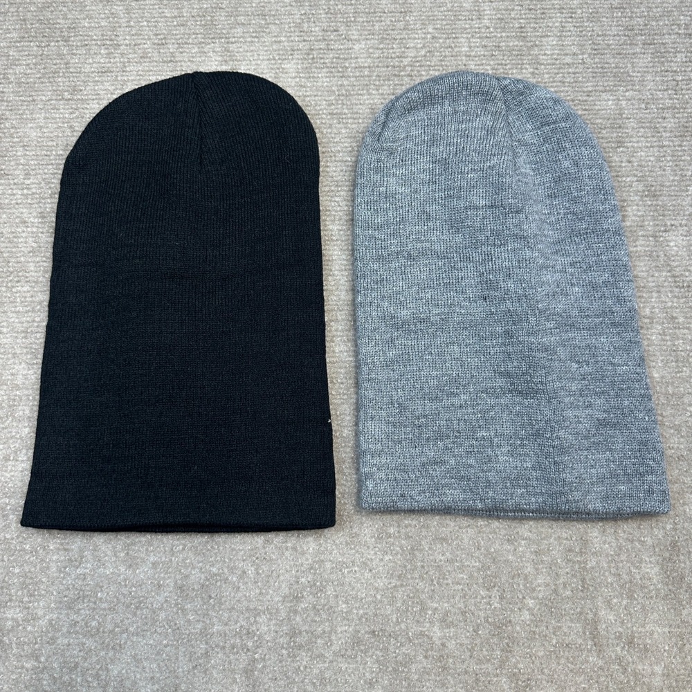 2 Pack Unisex Knit Beanie Hat Black & Solid Grey